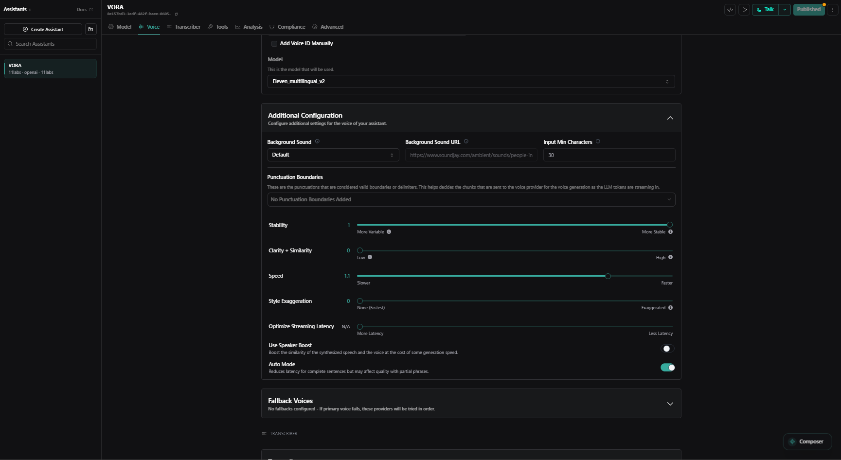 Конфигурација на гласот (ElevenLabs Multilingual v2)